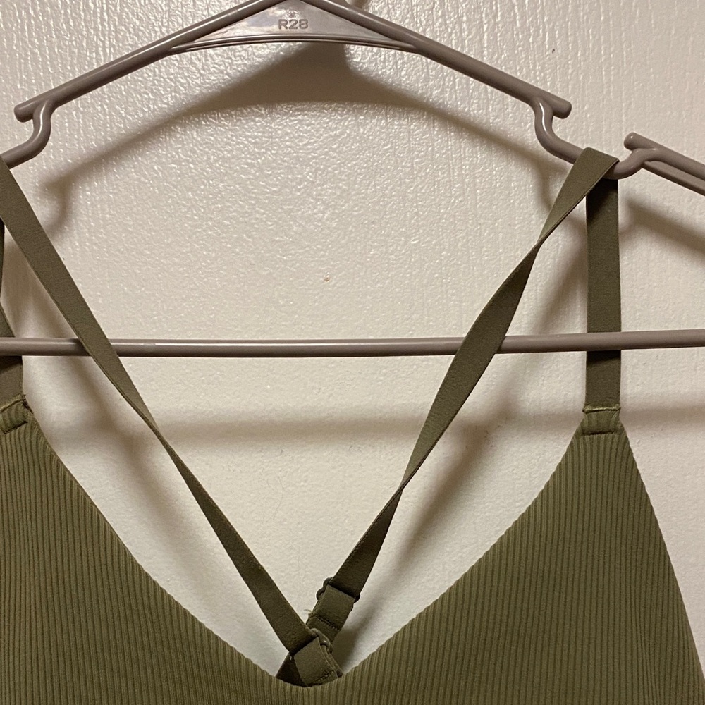 Stylish Olive Green Bralette with Striped Band - Picture 4 of 9